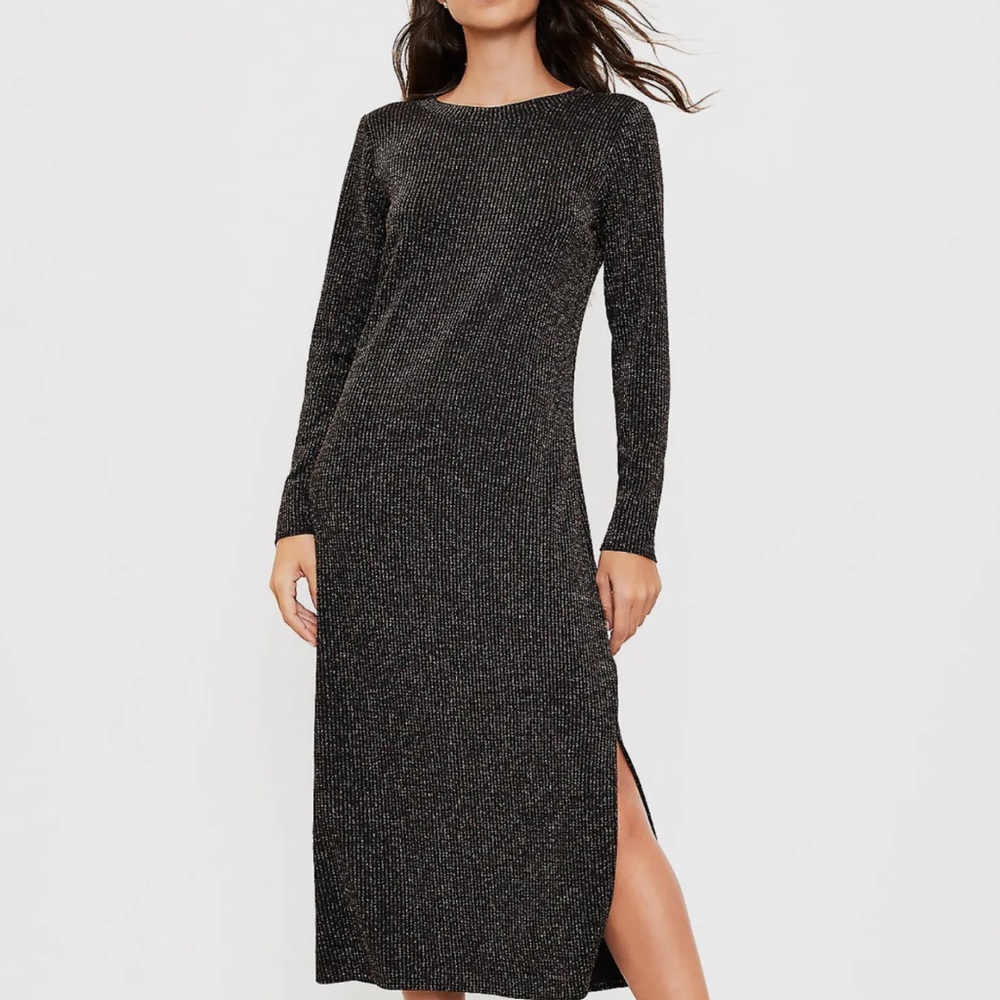 LOFT Shimmering Black Long Sleeve Dress